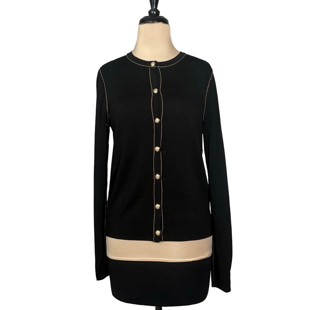 Zara Women’s Black Contrast Knit Cardigan Gold Buttons Medium New With Tags